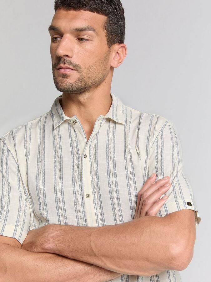 No Excess Short Sleeve Overhemd Streep Ecru - Foto 3
