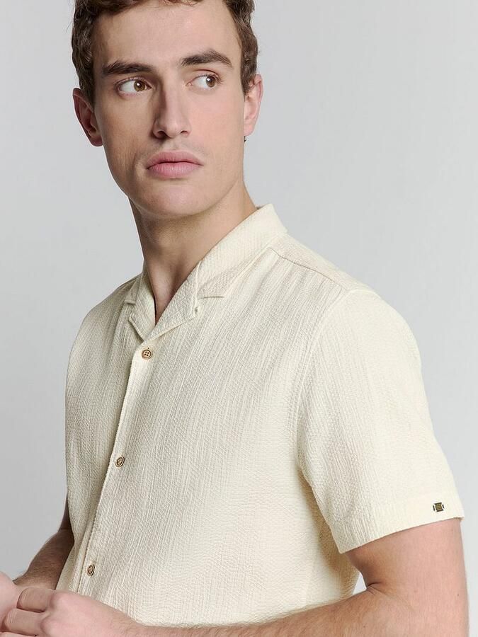 No Excess Short Sleeve Overhemd Structure Ecru - Foto 3