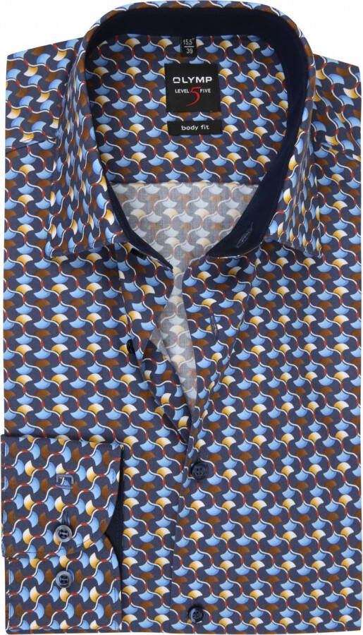 Olymp Lvl 5 Overhemd Dessin Blauw