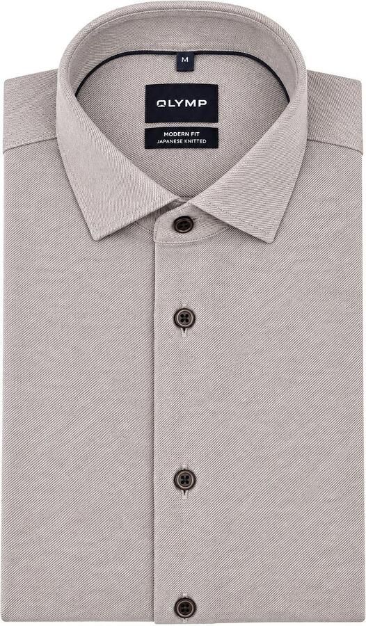 Olymp Overhemd Lange Mouw Japanese Knitted Overhemd Twill Bruin