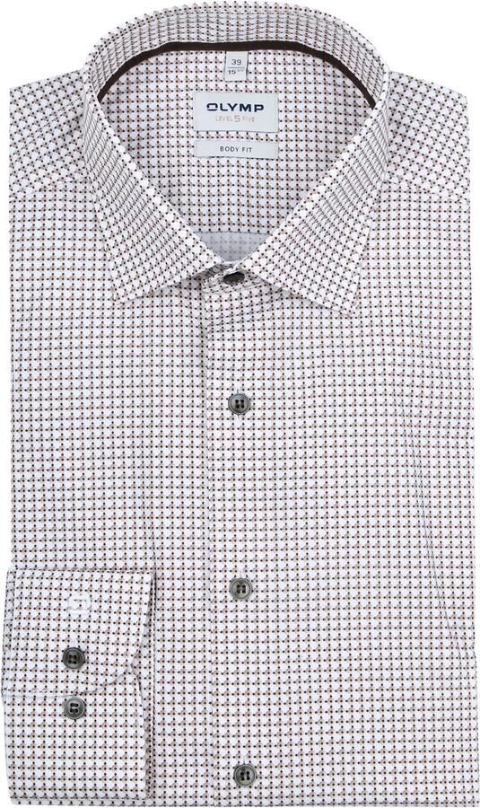 Olymp Level 5 Overhemd Print Beige