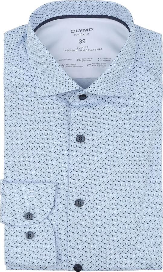 Olymp Level 5 Overhemd Stretch Print Blauw