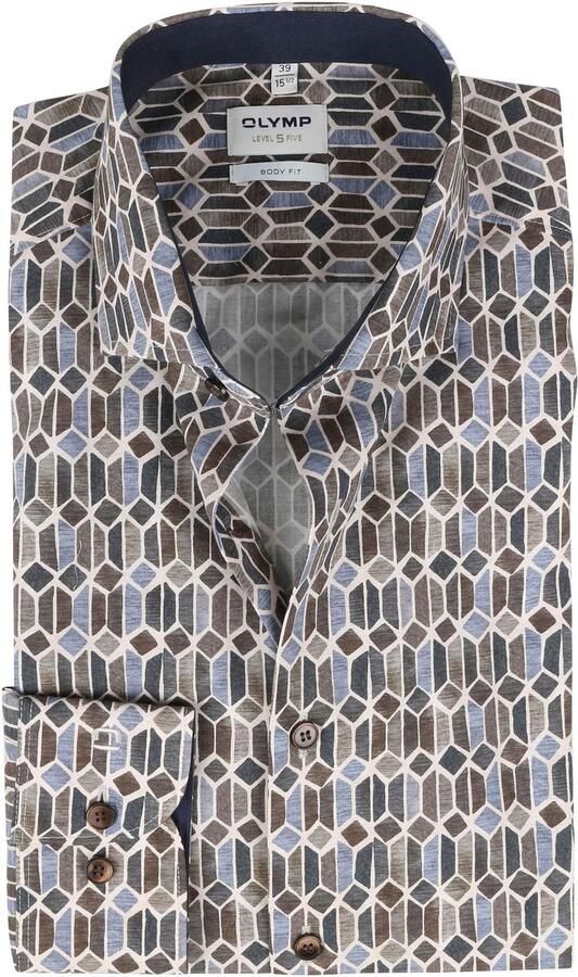 Olymp business overhemd slim fit donkerblauw geprint katoen - Foto 2