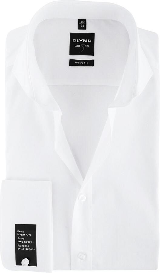Olymp Level Five Shirt Extra Lange Mouwen Wit Dubbelmanchet
