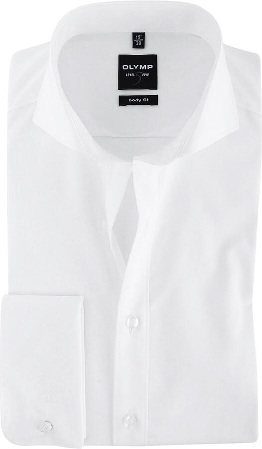 Olymp Overhemd Lange Mouw Level Five Shirt Wit Body-Fit Dubbelmanchet