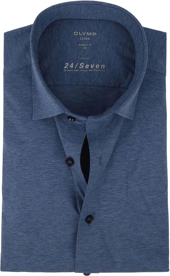 Olymp Luxor Jersey Stretch Overhemd 24 Seven Donkerblauw