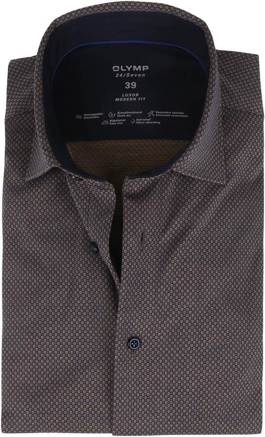 Olymp Luxor Jersey Stretch Overhemd 24 Seven Oker