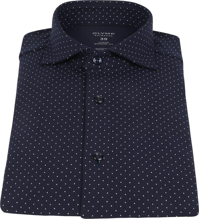 Olymp Luxor Jersey Stretch Overhemd 24 Seven Stippen Donkerblauw