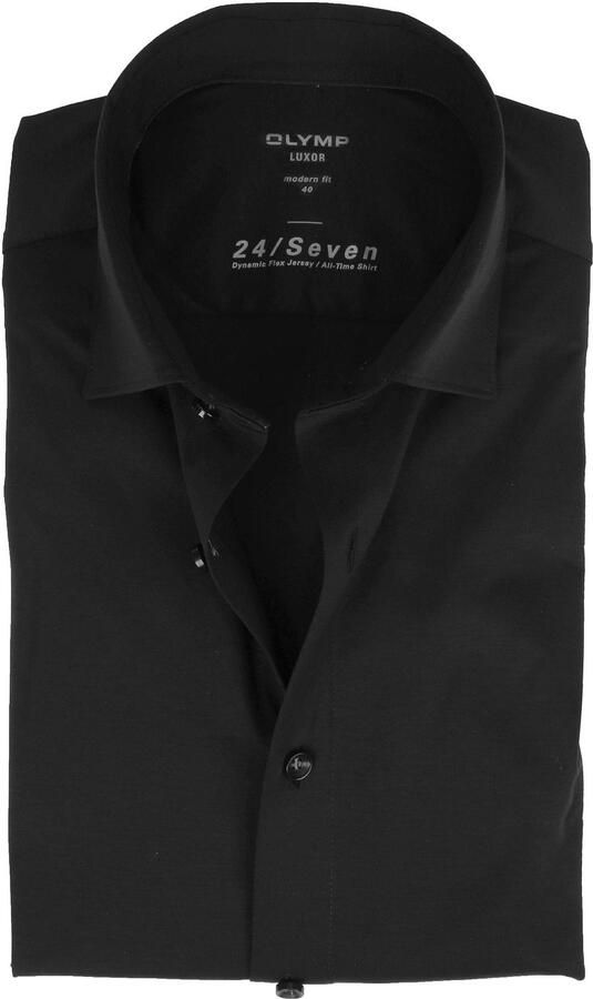 Olymp Luxor Jersey Stretch Overhemd 24 Seven Zwart