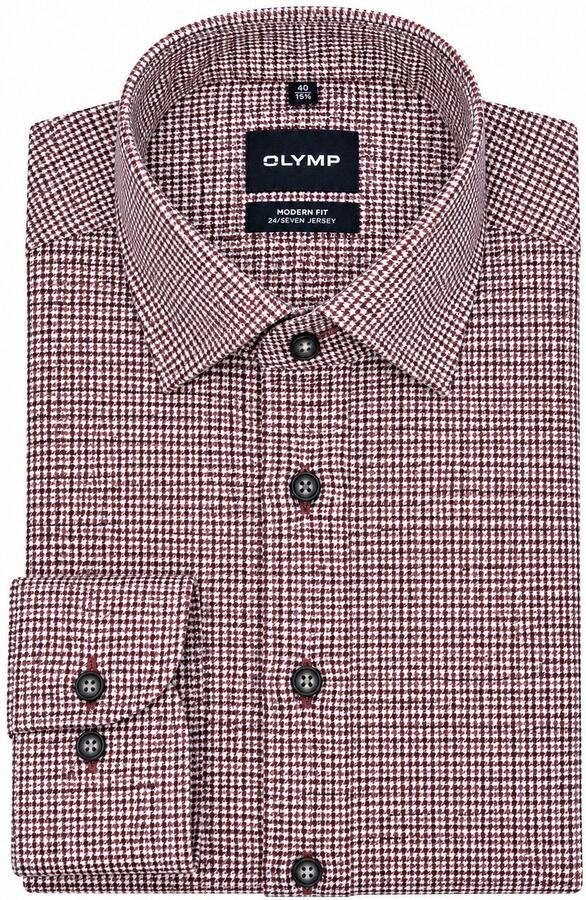 Olymp Overhemd Lange Mouw Luxor Overhemd 24 Seven Houndstooth Bordeaux