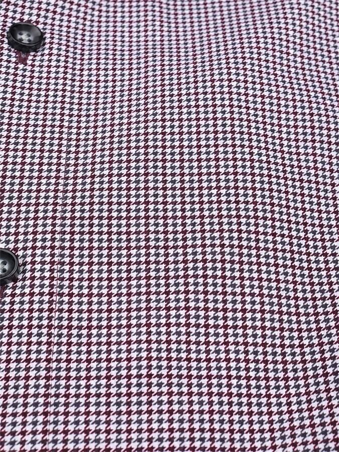 Olymp Overhemd Lange Mouw Luxor Overhemd 24 Seven Houndstooth Bordeaux - Foto 2