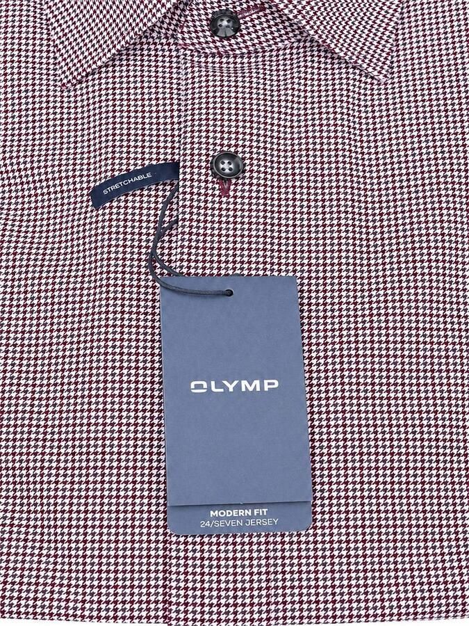 Olymp Overhemd Lange Mouw Luxor Overhemd 24 Seven Houndstooth Bordeaux - Foto 3