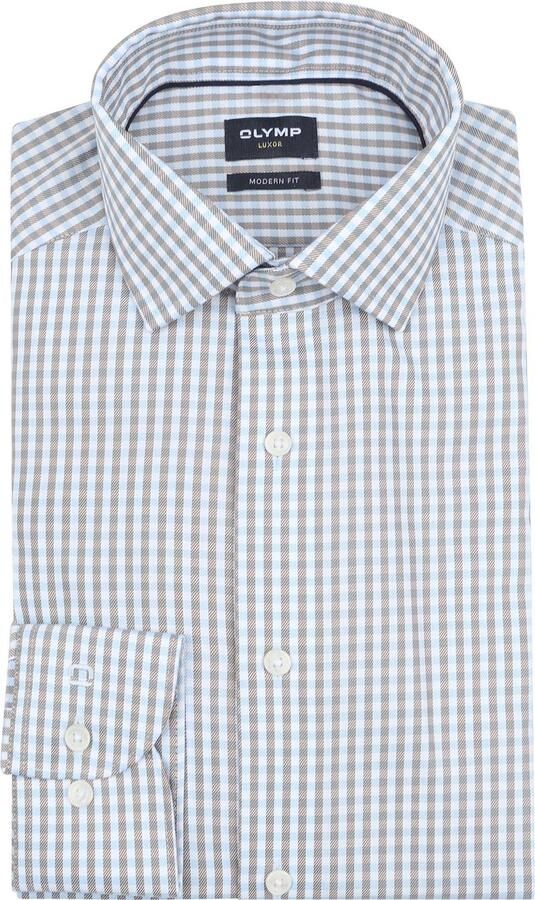 Olymp Overhemd Lange Mouw Luxor Overhemd Checks Beige Blauw