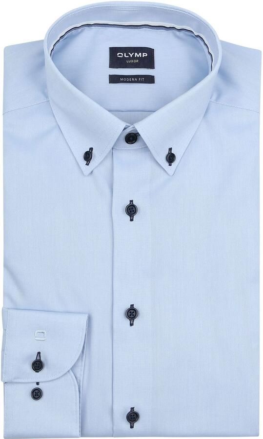 Olymp Overhemd Lange Mouw Luxor Overhemd Contrast Buttons Lichtblauw