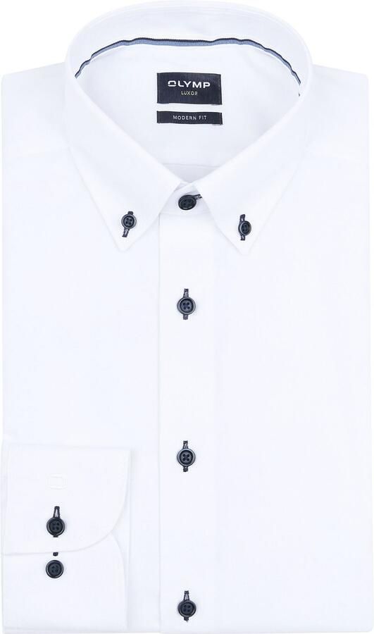 Olymp Overhemd Lange Mouw Luxor Overhemd Contrast Buttons Wit