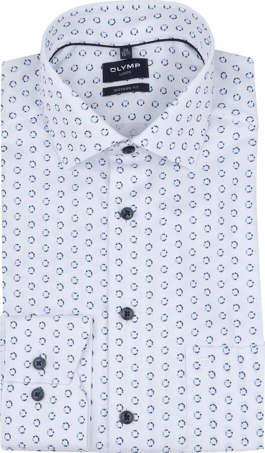Olymp Luxor Overhemd Extra Lange Mouwen Print Wit
