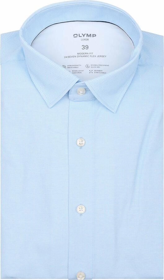Olymp Overhemd Lange Mouw Luxor Overhemd Pied De Poule Blauw