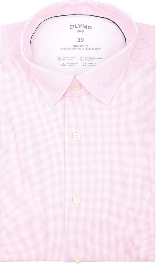 Olymp Luxor Overhemd Pied De Poule Roze