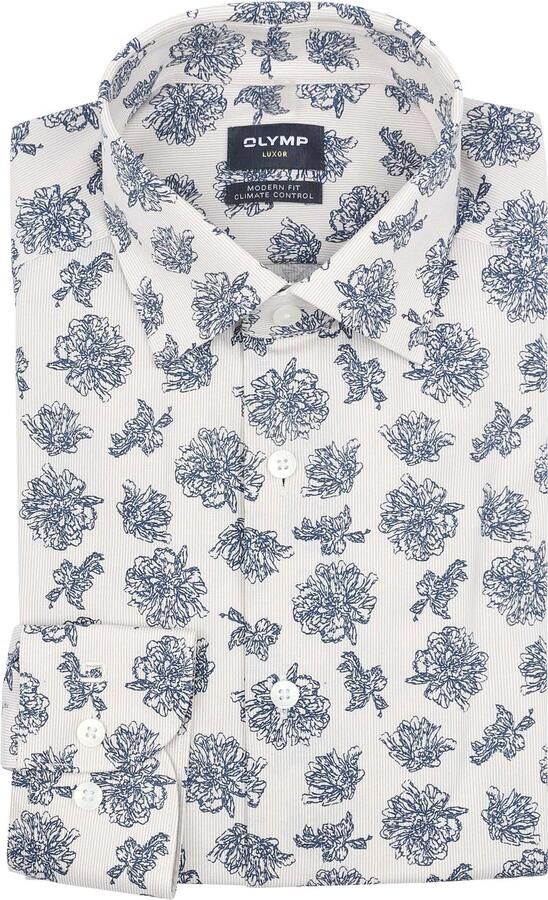 Olymp Overhemd Lange Mouw Luxor Overhemd Print Blauw