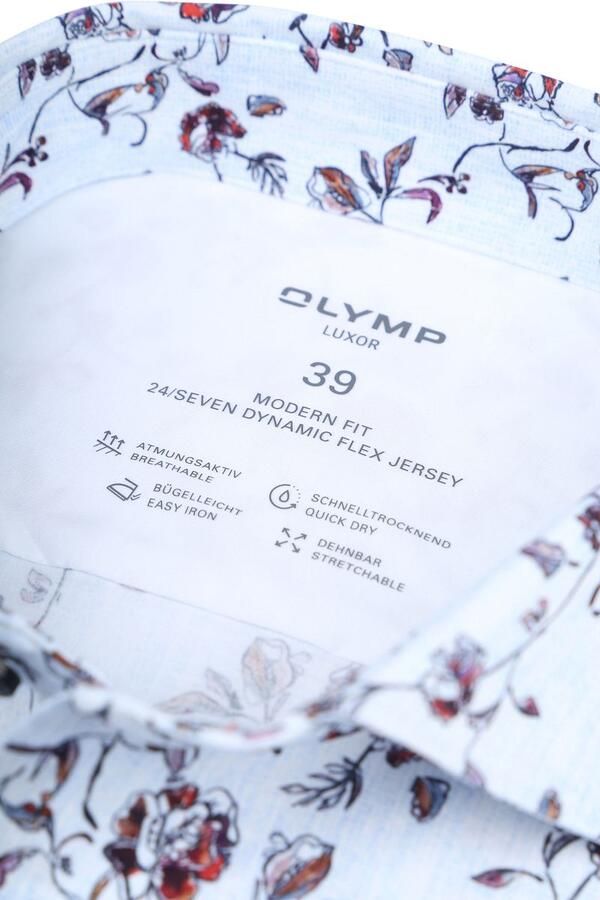 Olymp Luxor Overhemd Print Bloemen Lichtblauw - Foto 3