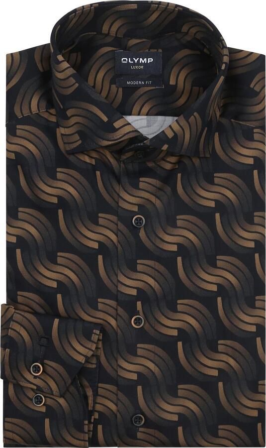 Olymp Luxor Overhemd Print Bruin