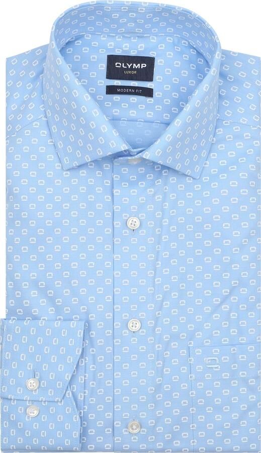 Olymp Luxor Overhemd Print Logo Blauw