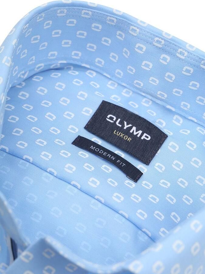 Olymp Luxor Overhemd Print Logo Blauw - Foto 3
