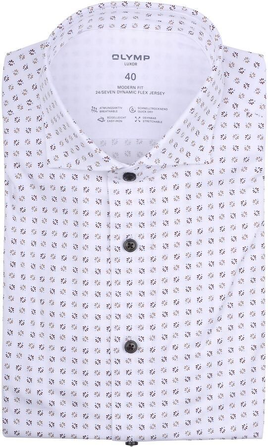 Olymp Luxor Overhemd Print Wit
