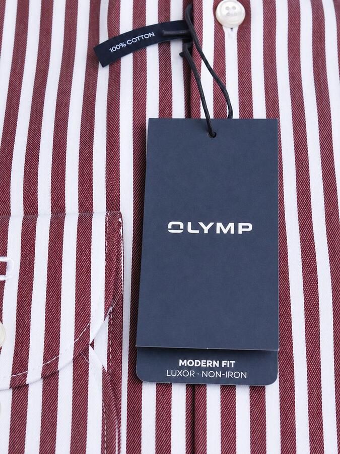 Olymp Overhemd Lange Mouw Luxor Overhemd Strepen Bordeaux - Foto 3