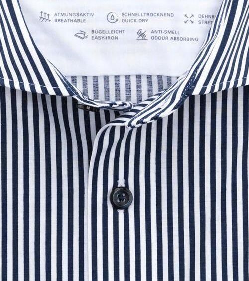 Olymp Luxor Jersey Stretch Overhemd 24 Seven Strepen Donkerblauw - Foto 3