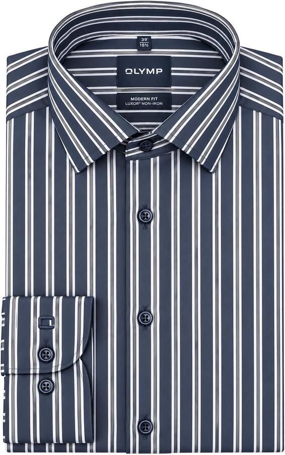 Olymp Overhemd Lange Mouw Luxor Overhemd Extra Lange Mouwen Strepen Sunshade Navy