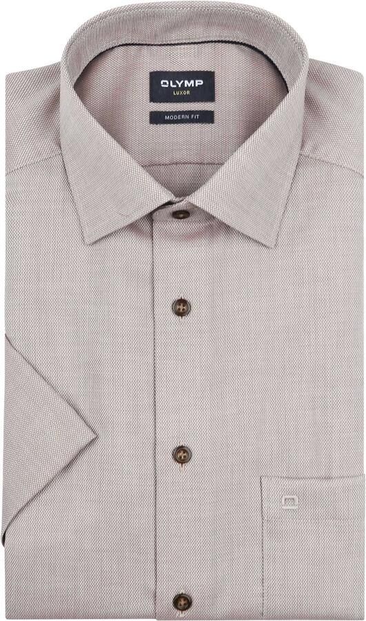 Olymp Luxor Short Sleeve Overhemd Structure Taupe