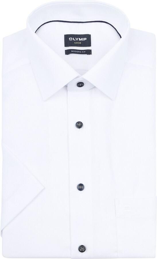 Olymp Luxor Short Sleeve Overhemd Structure Wit