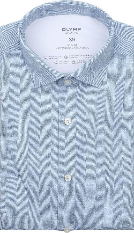 Olymp Overhemd Level 5 24 Seven Herringbone Blauw