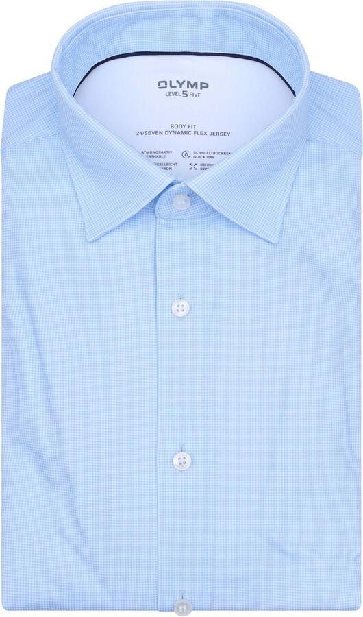 Olymp Overhemd Level 5 24 Seven Pied De Poule Blauw