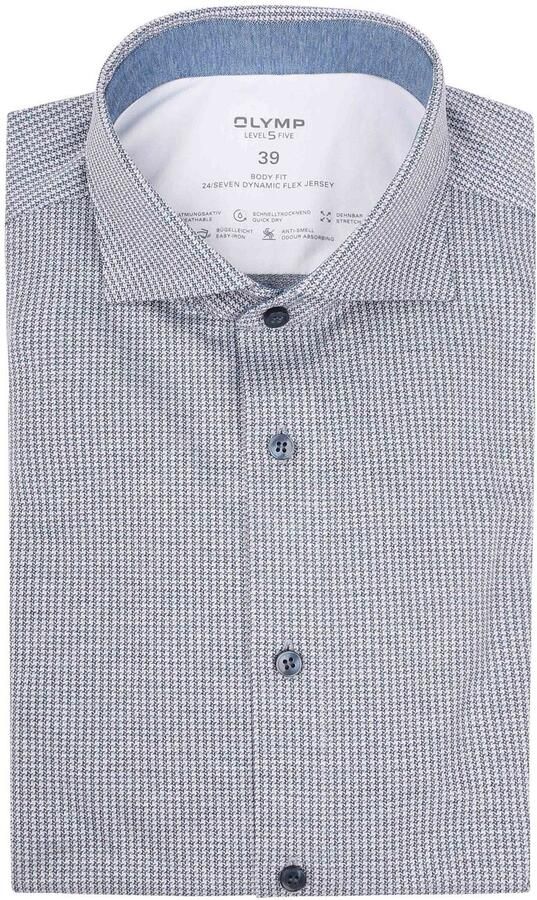 Olymp Overhemd Level 5 24 Seven Pied de Poule Blauw