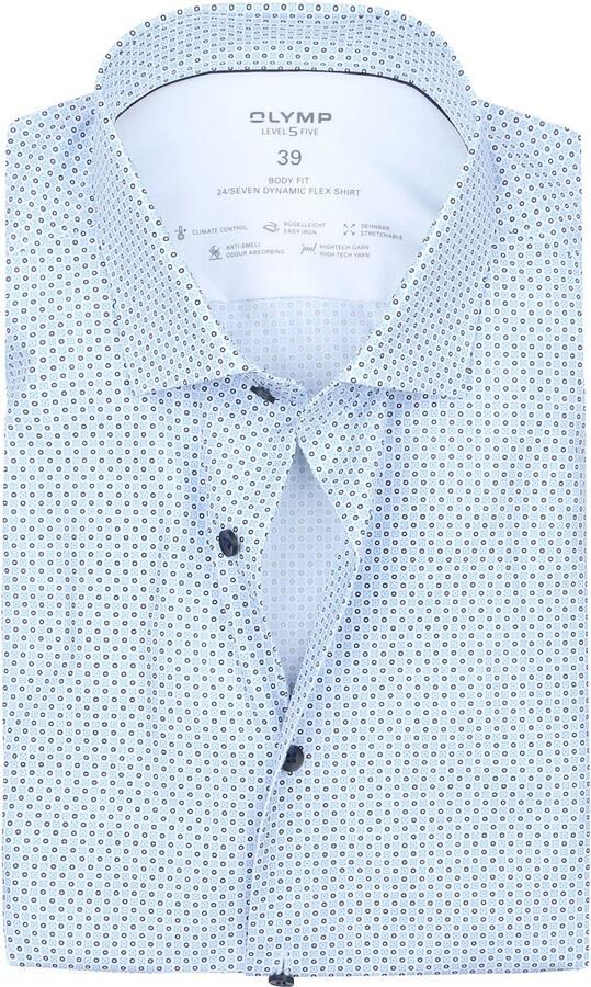 Olymp Overhemd Level 5 24 Seven Print Lichtblauw