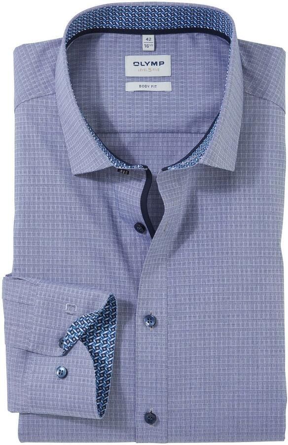 Olymp Overhemd Level 5 Print Blauw Extra Lange Mouwen