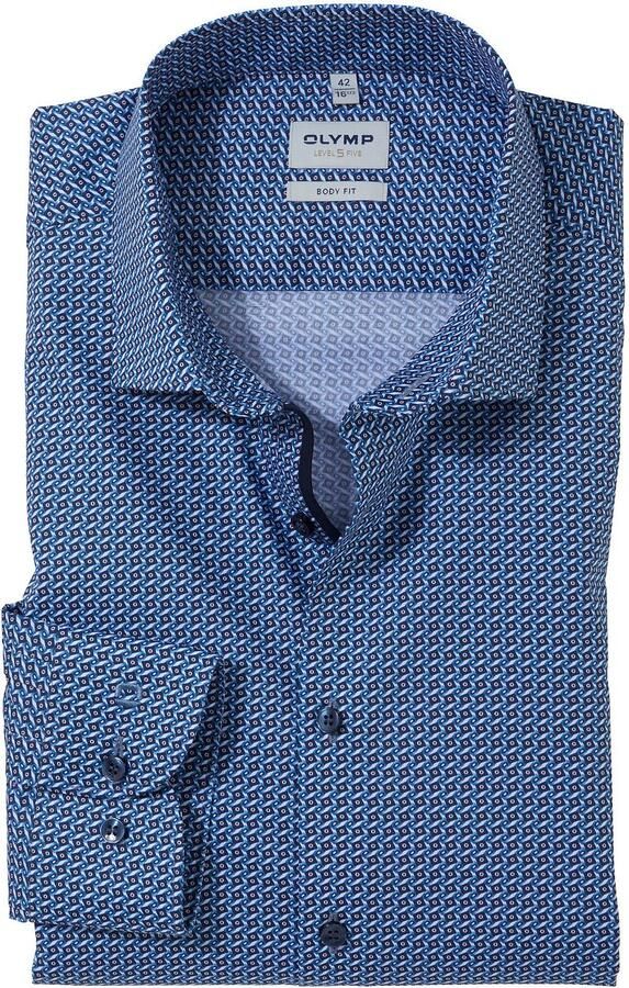 Olymp Overhemd Level 5 Print Mid Blauw