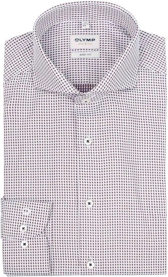 Olymp Overhemd Level 5 Print Wit Bordeaux