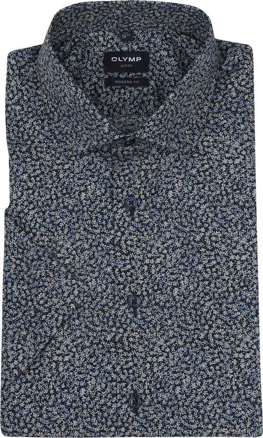 Olymp Short Sleeve Overhemd Luxor Print Navy