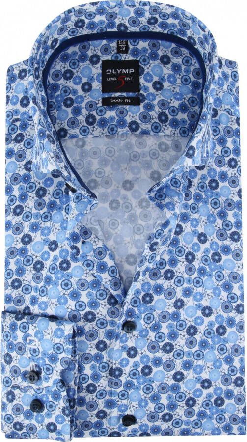 Olymp Overhemd Lvl 5 Blauw Dessin