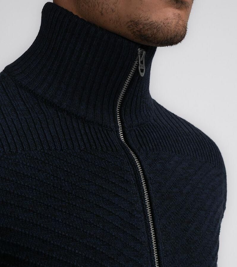 Petrol Industries fijngebreid vest met ingebreid patroon donkerblauw - Foto 3