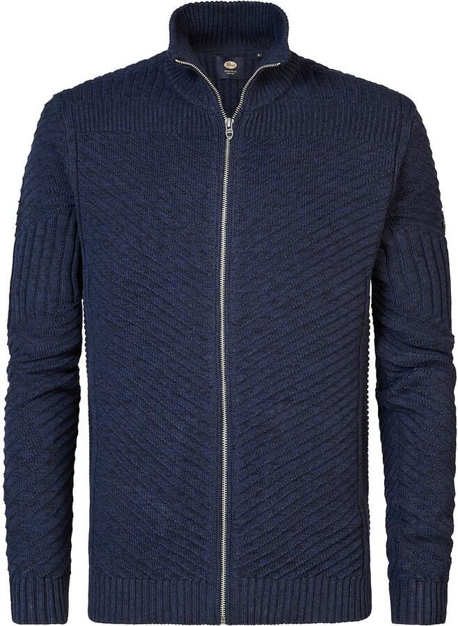 Petrol Industries fijngebreid vest met ingebreid patroon donkerblauw