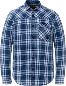 Blauwe PME Legend Casual Overhemd Long Sleeve Shirt Indigo Denim