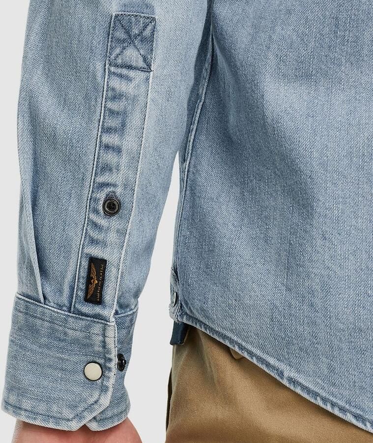 PME Legend Bleach Indigo Denim Lange Mouw Shirt Blue Heren - Foto 3