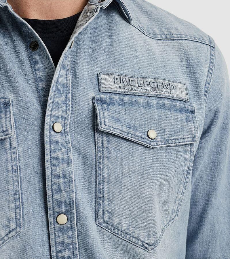 PME Legend Bleach Indigo Denim Lange Mouw Shirt Blue Heren