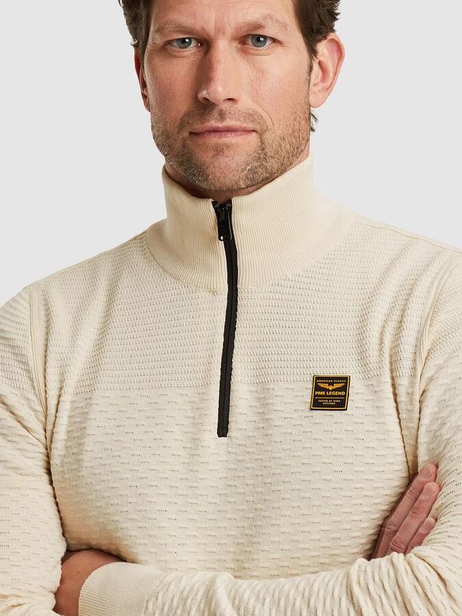 PME Legend Half Zip Structure Mouliné Trui Ecru - Foto 2