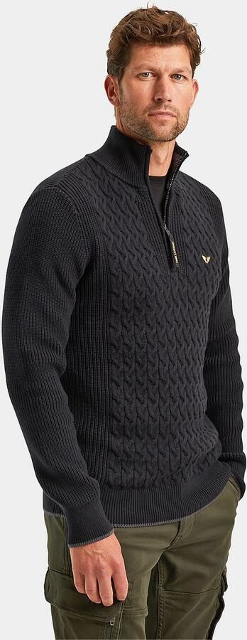 PME Legend Knitted Half Zip Trui Cable Zwart - Foto 4