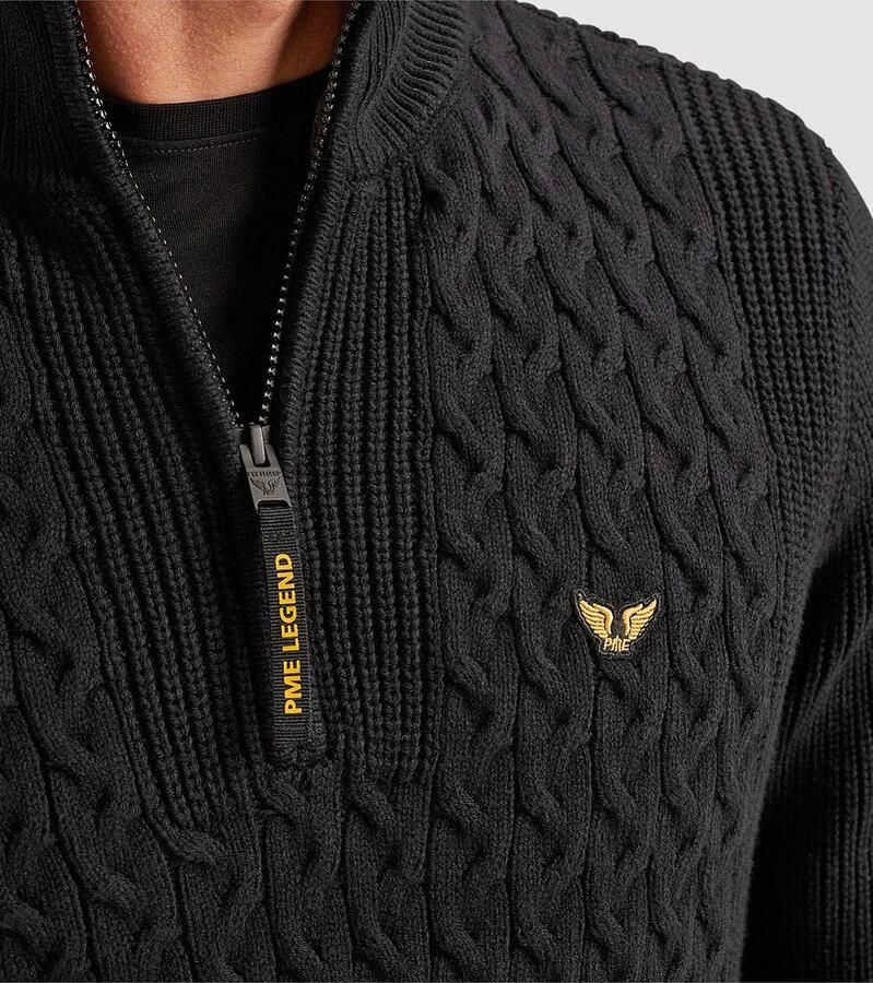 PME Legend Knitted Half Zip Trui Cable Zwart